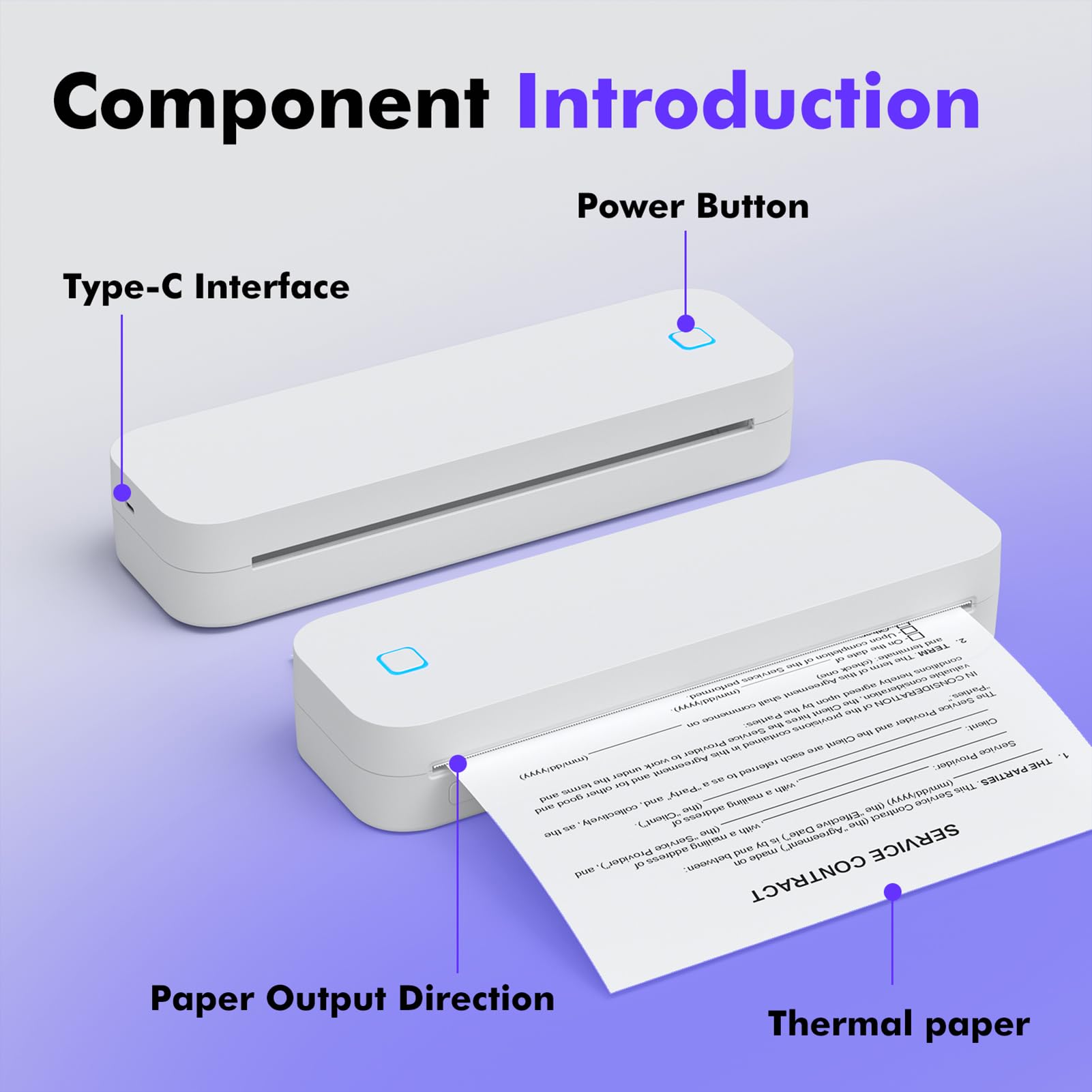 A4 Portable Thermal Transfer Printer Wireless Tattoo Transfer Printer Use with Mobile /Lap 56mm/77mm/107mm/210mm/216mm(2in/3in/4in/8in/8.5in) US Letter A5 Paper Size for Office School Compatible