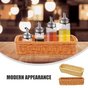 VOSAREA Wicker Storage Basket Plastic Long Narrow Rectangular Woven Shelf Basket Cutlery Spices Jar Toilet Paper Towel Basket Wicker Cube Storage Bins Boho Cutlery Tray