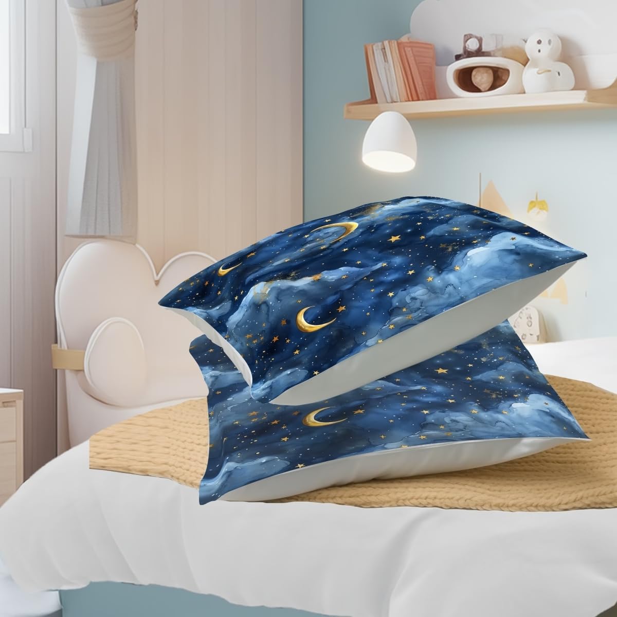 Lokaluo Moon Duvet Cover Queen Size 3D Printed Moon Stars Duvet Cover Set Clouds Space Galaxy Bedding Set Bedroom Decor 3 Pcs Comforter Cover with 2 Pillowcases