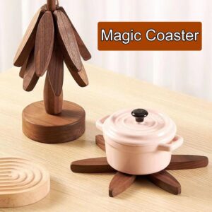 Generic Wooden Tree Coaster，Wooden Tree Coaster for Hot Dishes,Tree Shape,Trivets for Hot Dishes,3 Wooden Trivet + 1 Stand (Brown)