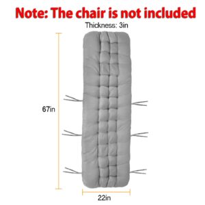 KOCASO 67x22in Chaise Lounger Cushion Bench Patio Recliner Rocking Chair Sofa Mat Deck Chair Cushion Indoor Outdoor Furniture Pat with 6 Ties & 1 Non-Slip Top Cover, Grey (Only A Cushion)