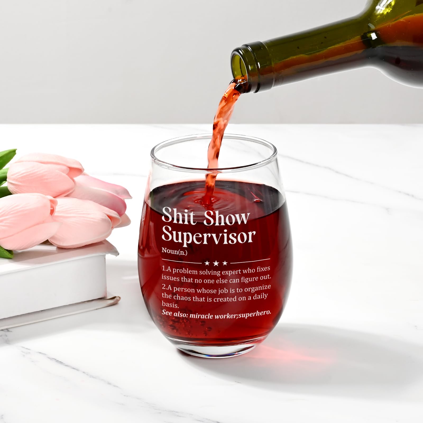 DAZLUTE Boss Lady Gifts for Women Her, Shit Show Supervisor Wine Glass, Unique Thank You Gifts for Boss Lady Women Coworker Manger Director, Boss’s Day Birthday Christmas Gifts for Supervisor, 17 OZ