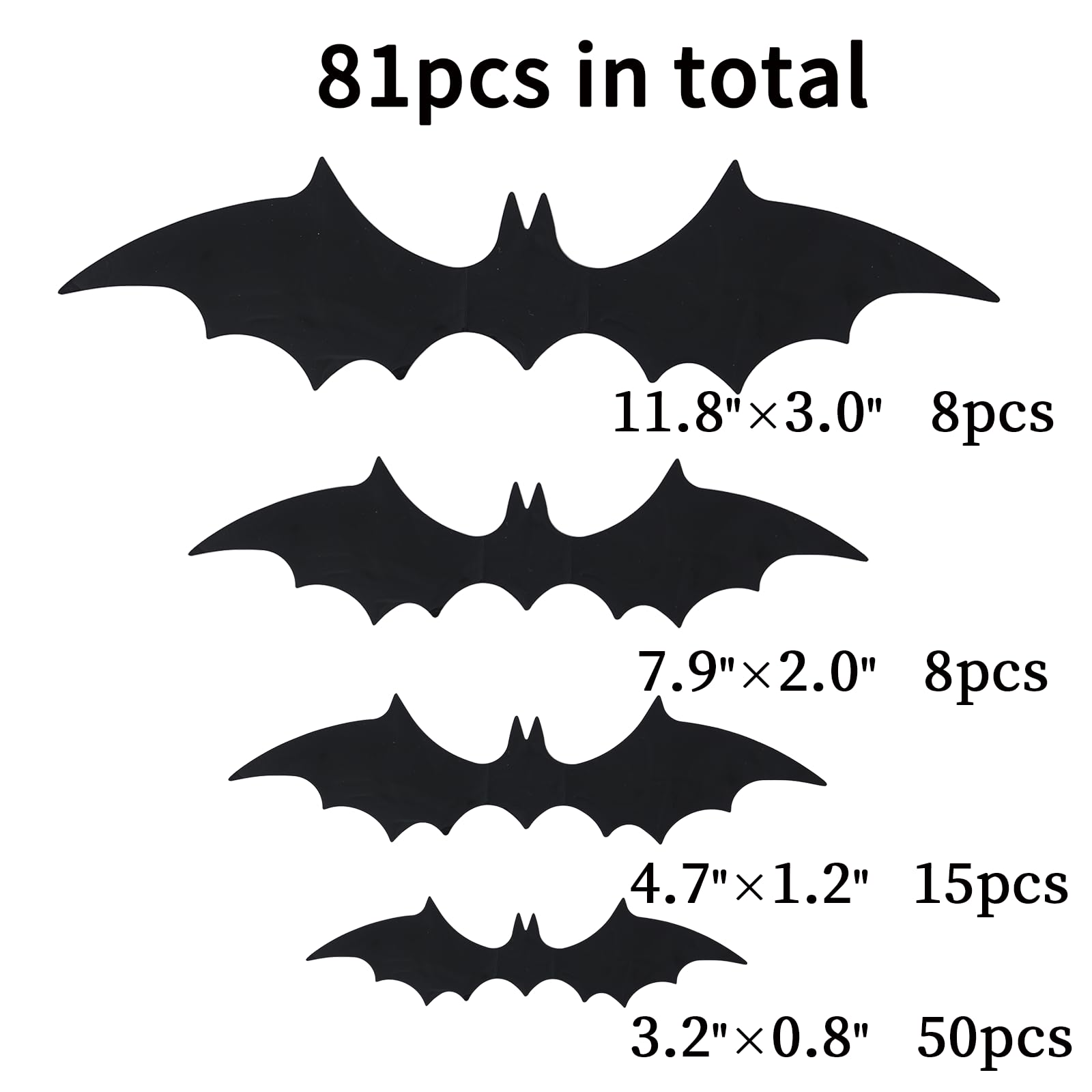 81Pcs 3D Bat Halloween Decorations, Halloween Bats Wall Decor,4 Size Plastic Black Bats Sticker,Used for Different Decorations to Add Weird Atmosphere to Halloween Parties