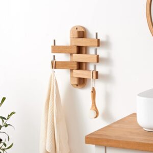 TREOAKWIS Oak Wood Coat Hooks, Coat Rack Wall Mount Swivel & Heavy Duty Wall Hooks for Bedroom, Entryway, Living Room, Bathroom,Office, Classroom