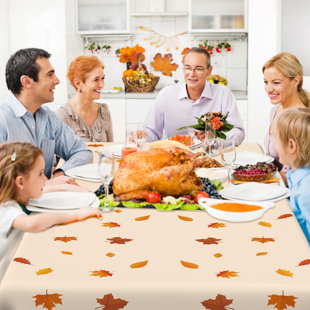 Thanksgiving Tablecloth Disposable, Fall Tablecloth, 2 PCS Friendsgiving Tablecloth, Plastic Autumn Pumpkins Maple Leaves Harvest Table Cover for Thanksgiving Party Decorations Table Decor, 54”x108”