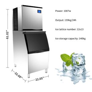 CMICE Commercial Ice Machine Maker, 350 Lbs/24H Industrial Ice Maker Machine with 308 Lbs Ice Storage, Vertical Ice Machine, Air Cooled Stainless Steel Ice Cube Maker for Bar/Cafe/Restaurant/Business