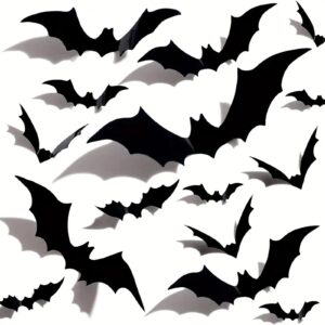 81pcs 3d bat halloween decorations, halloween bats wall decor,4 size plastic black bats sticker,used for different decorations to add weird atmosphere to halloween parties