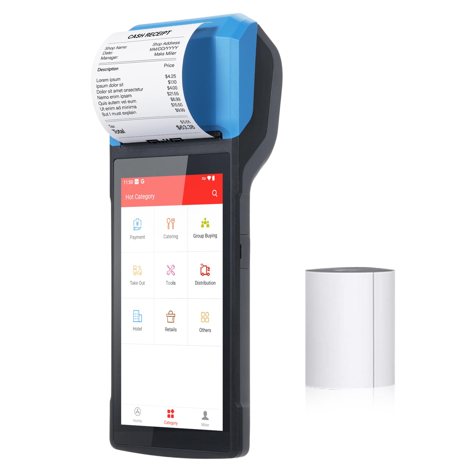 Handheld Android 13.0 POS PDA Terminal Support 1D Barcode Scanner 2D Barcode Scanning 4G BT Communication with 5.5 Inch Touchscreen 58mm Width Thermal Label Printing for Supermarket Restaurant