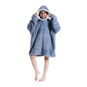 goodtou wearable kids blanket hoodie, oversized hooded blanket fluffy plush blanket sweatshirt warm cozy gifts for boys girls - blue