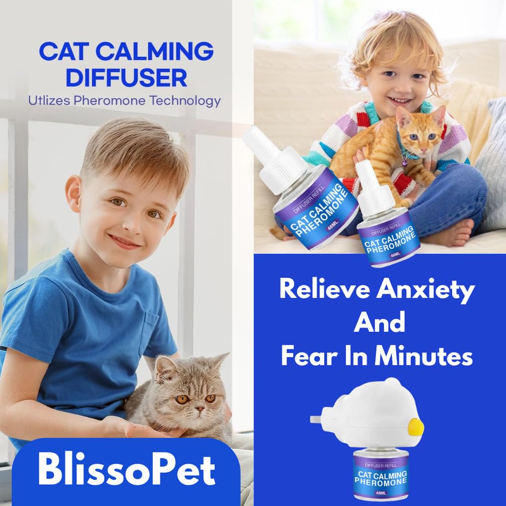 Blisso Cat Diffuser - 2024 Best Cat Pheromones Calming Diffuser,Cat Calming Diffuser Effectively Relieve Anxiety Stress Reduce Fighting and Scratching Calm Relaxing (30 Days)