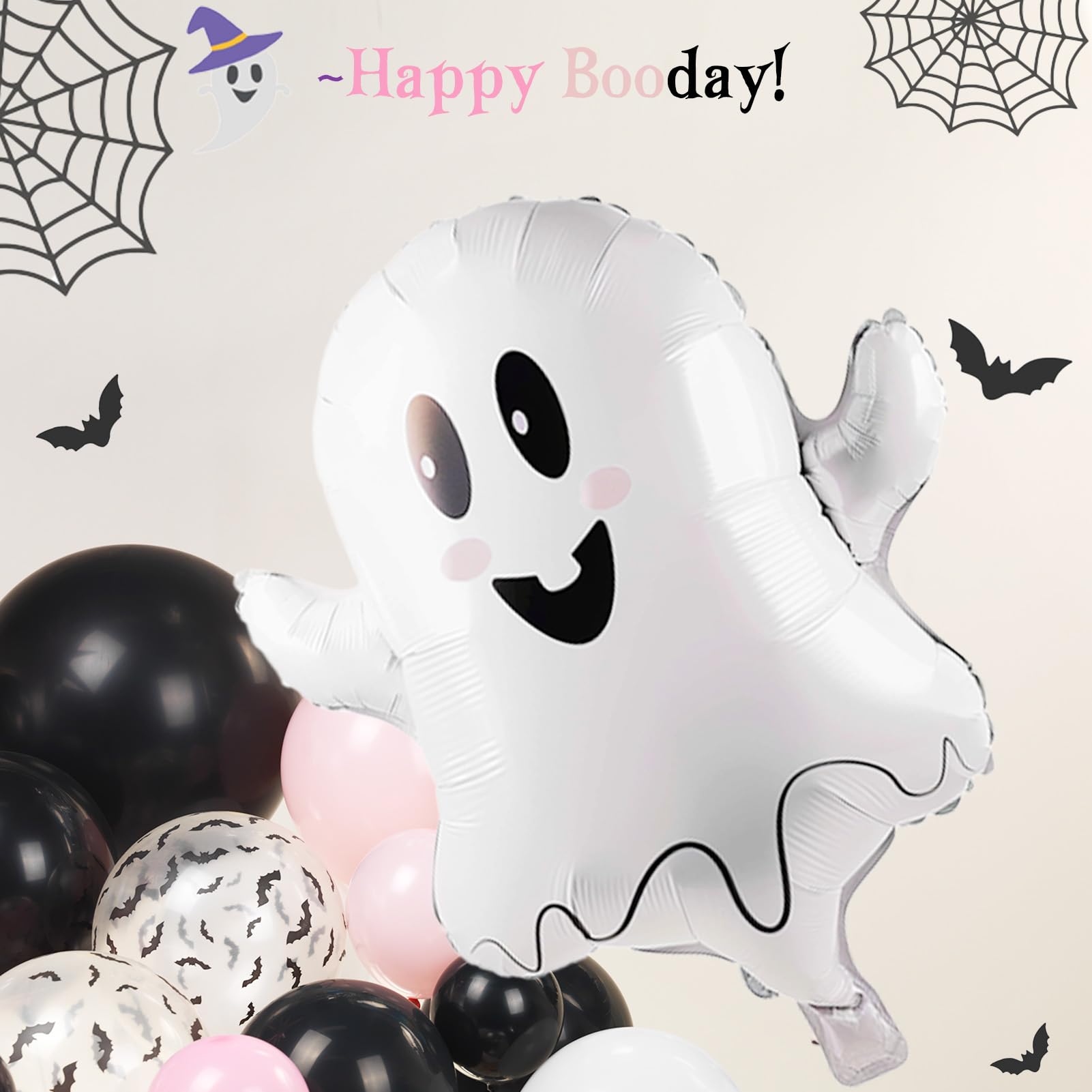 Pink Black Silver White Halloween Balloon Garland Kit 130Pcs With Starburst Ghost balloon and wizard Hat for Girl baby shower Happy boo day spooky one Birthday Party Decoration