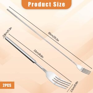 2Pcs Extendable Fork Stainless Steel Retractable Fork Telescopic Fork Extending Fork 63 Cm Long Fork Retractable Extendable Dinner Fruit Dessert Fork Barbecue Toasting Dinner 8.7~24.8 Inch