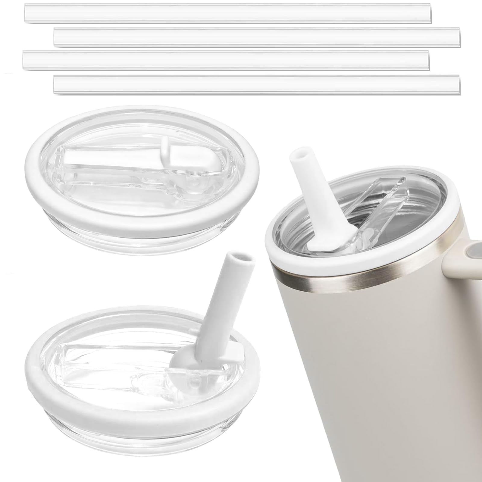 40 OZ Tumbler Flip Straw Lid Replacement Fit for Stanley Tumbler, Spill Proof and Leak Proof, 2 PCS Tumbler Lids Fit for Stanley Cup(White)