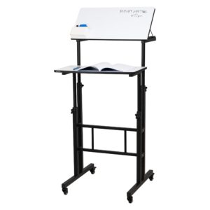 Mind Reader Standing Whiteboard Desk, Adjustable Height, Computer Desk, Laptop Desk, Portable, Rolling, 21" L x 21.5" W x 68.5" H, White