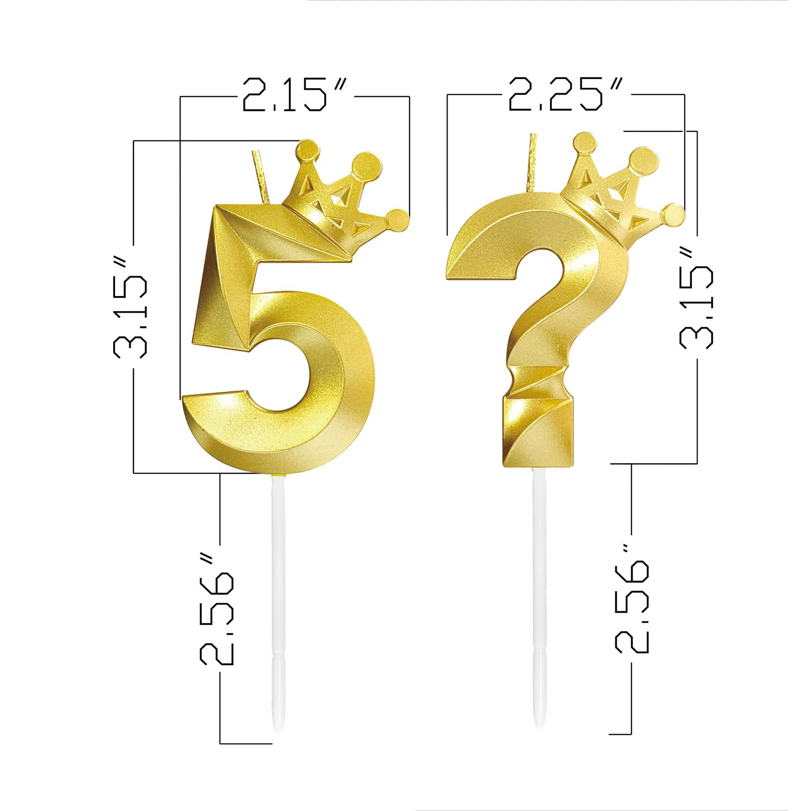 Jumochi Fifty Something Birthday Candles for Cake Topper Decorations - Number 5 & ? Crown Candles Add Mystery to Your Celebrations (Gold-3D-Crown-5?, 3D-Crown)