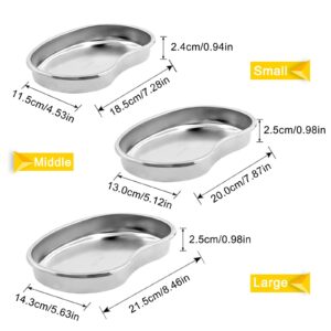 Kidney Tray - Romlon 3 Pack Stainless Steel Tray Metal Tray Stainless Steel Curved Sheet for Dental, Lab Instrument, Office Room, Bathroom.