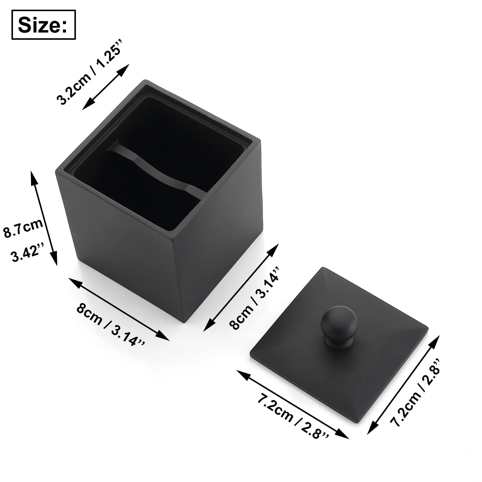 Kmeino Black Qtip Holder with Lid, Square Cotton Swab Holder with 2 Compartments Resin Bathroom Storage Apothecary Jars Bathroom Storage Organizer Canister for Cotton Ball