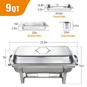 Chafing Dishes for Buffet 4 Pack, 9QT Full Size Rectangular Chafing Dish Buffet Set, Stainless Steel Chafers and Buffet Warmers Set, Food Warmers for Parties, Weddings, Banquets, Catering Events