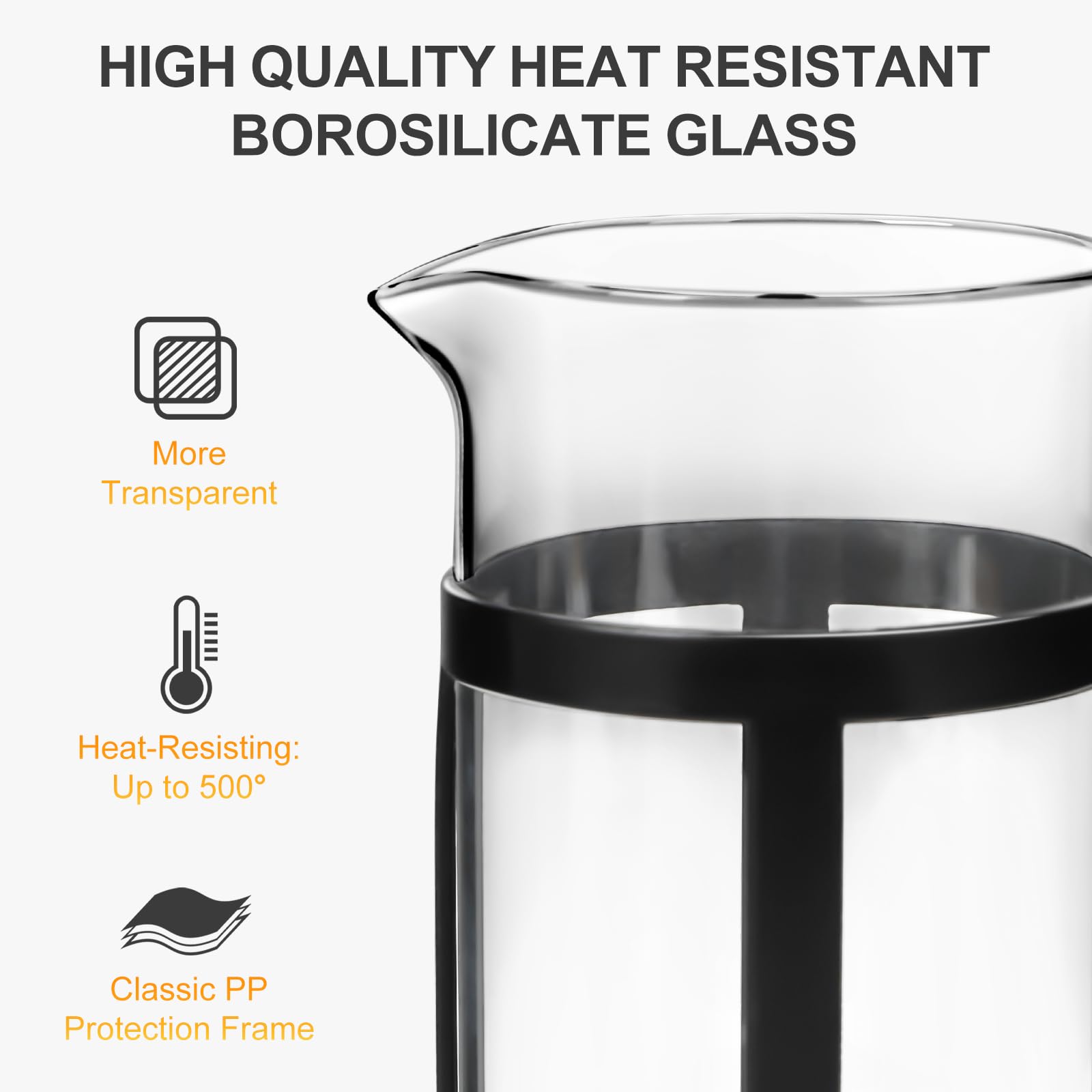 Chiallco Mini French Press Coffee Maker, Heat Resistant Thickened Borosilicate Classic Glass Stainless Steel Coffee Press, 12OZ Heat Cold Brew Coffee Pot Tea Press for Kitchen Travel Camping，Black