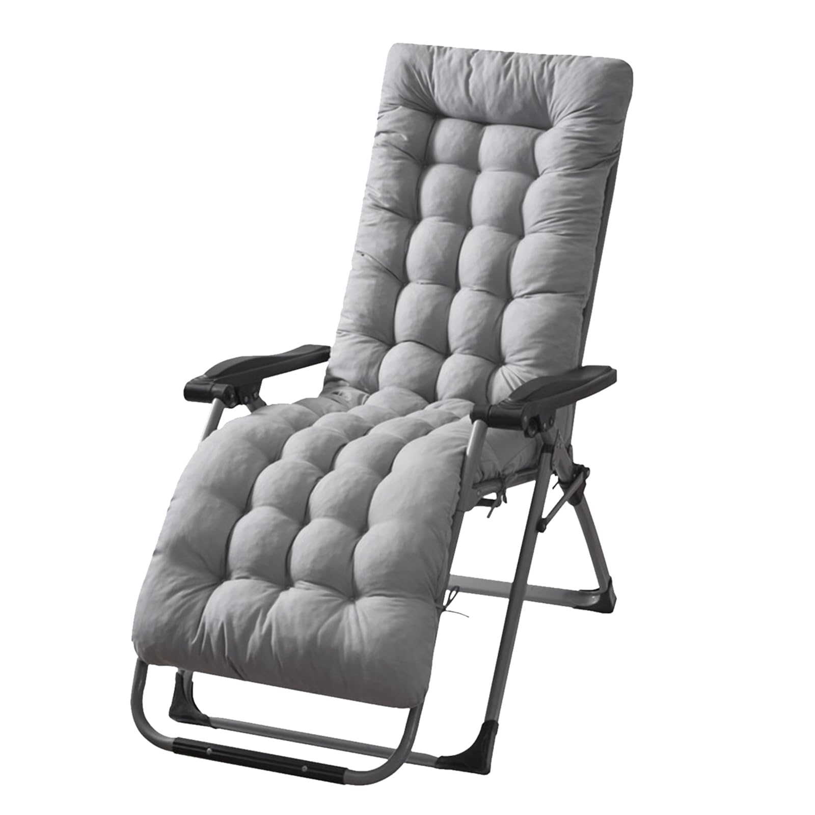 KOCASO 67x22in Chaise Lounger Cushion Bench Patio Recliner Rocking Chair Sofa Mat Deck Chair Cushion Indoor Outdoor Furniture Pat with 6 Ties & 1 Non-Slip Top Cover, Grey (Only A Cushion)