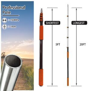 Telescopic Extension Pole, Reach to 26FT Extendable Pole Multi-Purpose 5-20FT Lightweight, Sturdy with Universal Twist-on Metal Tip Telescoping Pole for Dusting Painting Window Cleaning