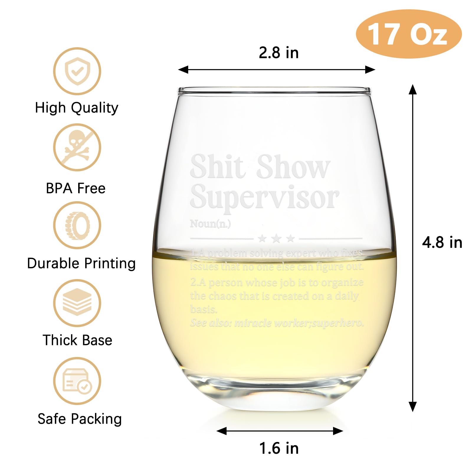 DAZLUTE Boss Lady Gifts for Women Her, Shit Show Supervisor Wine Glass, Unique Thank You Gifts for Boss Lady Women Coworker Manger Director, Boss’s Day Birthday Christmas Gifts for Supervisor, 17 OZ