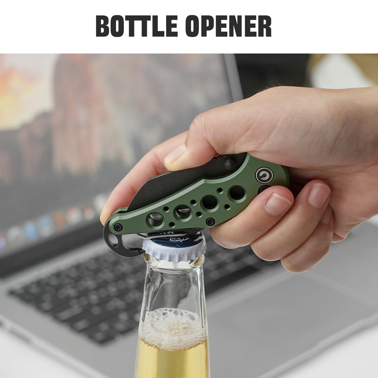 CIVIVI Pragma Folding Knife, Pocket Knife Multitool with EDC Carabiner, Bottle Opener, 2.2" Nitro-V Blade Aluminum Handle, Ideal Gift for Men Women C23062B-3 (Green)