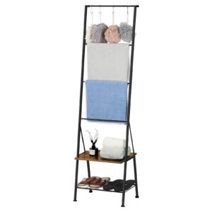 Blanket Ladder Christmas Stocking Holders for Mantle Black Towel Ladder with Shelf Metal Blanket Ladder Holder for Bathroom Standing Ladder Towel Rack with Hooks for Living Room Bedroom Laundry Room