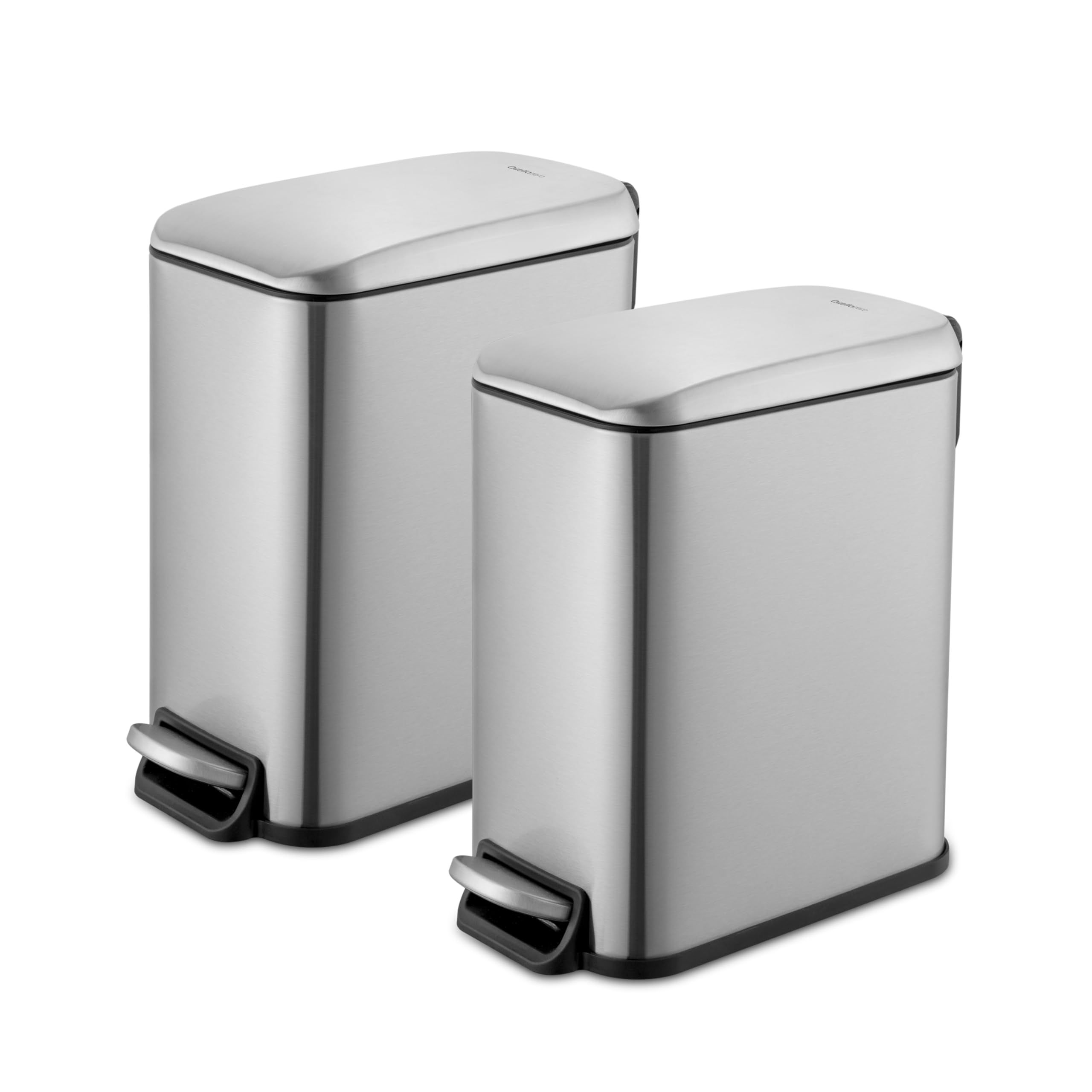 QUALIAZERO 5L / 1.3 Gallon Stainless Steel Step-On Bathroom Trash Can, Slim Shape, Pack of 2, Starter Set (Stainless Steel)