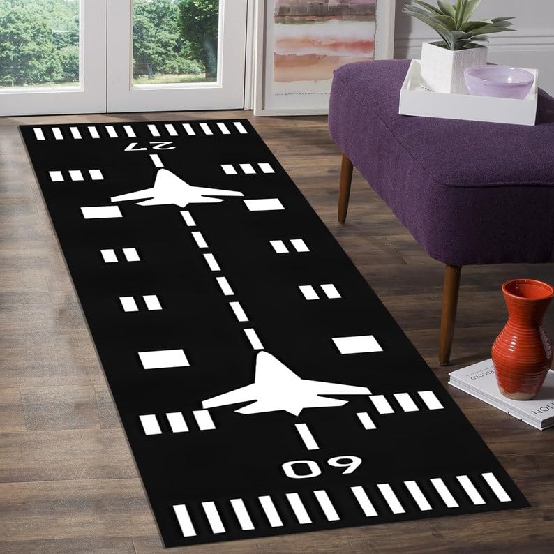 Runway Rug,Track Rug,Aircraft Rug,Aviation Carpet,Airport Rug,Plane Rug,Runway Area Rug,Floor Area Rug,Racing Track Rug,Road Pattern Rugs RM1206.0 60x100Cm//23x39 inch