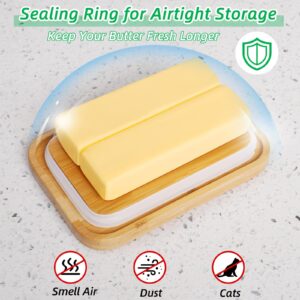 Glass Butter Dish with Bamboo Lid and Knife, Airtight Seal for Freshness, Large Butter Dish for East and West Coast Butter, Ideal for Countertop and Refrigerator Storage, Premium Glass Butter Keeper