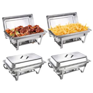 chafing dishes for buffet 4 pack, 9qt full size rectangular chafing dish buffet set, stainless steel chafers and buffet warmers set, food warmers for parties, weddings, banquets, catering events