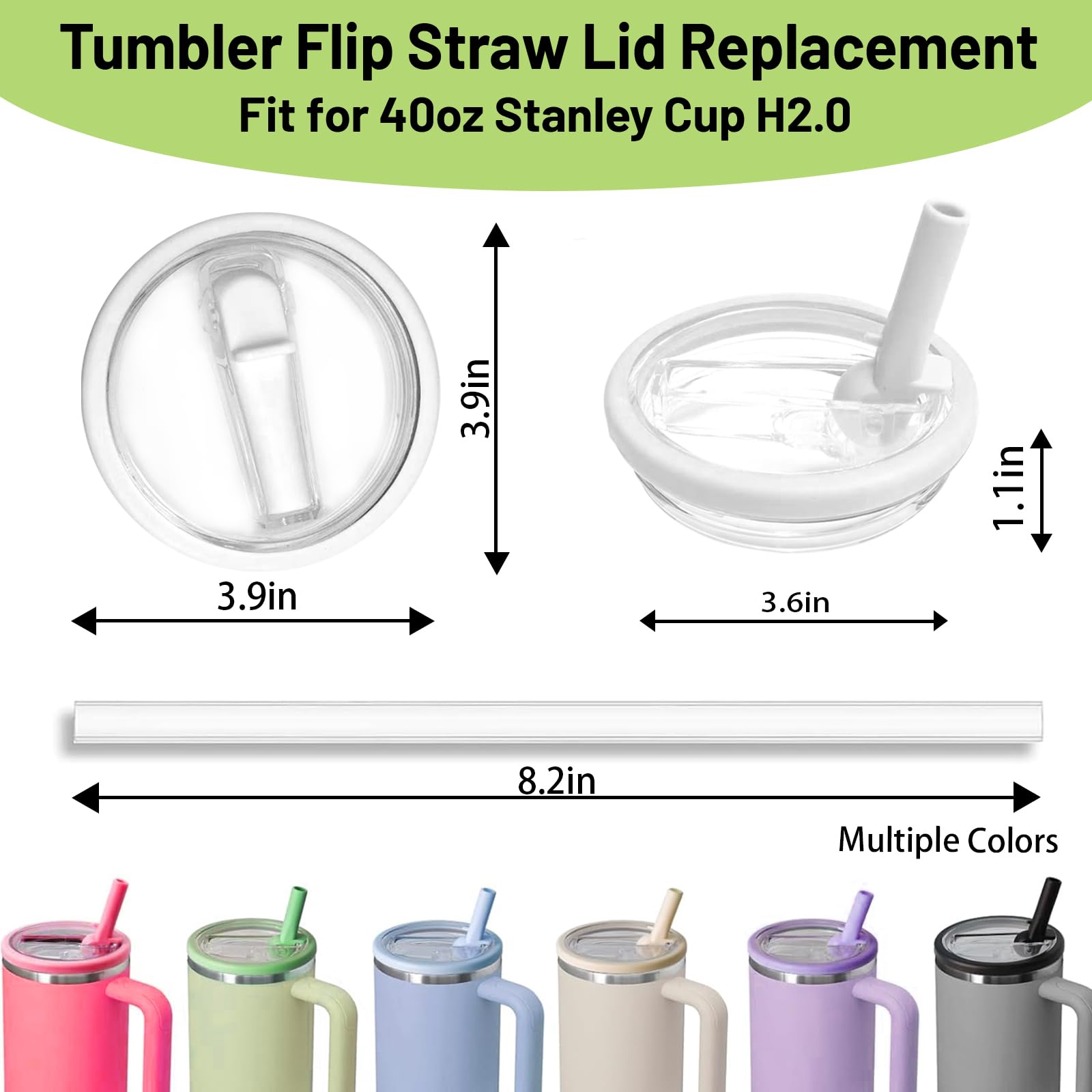 40 OZ Tumbler Flip Straw Lid Replacement Fit for Stanley Tumbler, Spill Proof and Leak Proof, 2 PCS Tumbler Lids Fit for Stanley Cup(White)