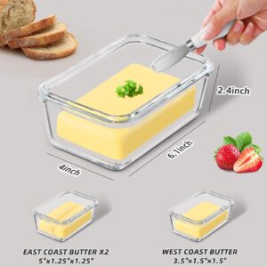 Glass Butter Dish with Bamboo Lid and Knife, Airtight Seal for Freshness, Large Butter Dish for East and West Coast Butter, Ideal for Countertop and Refrigerator Storage, Premium Glass Butter Keeper