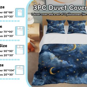 Lokaluo Moon Duvet Cover Queen Size 3D Printed Moon Stars Duvet Cover Set Clouds Space Galaxy Bedding Set Bedroom Decor 3 Pcs Comforter Cover with 2 Pillowcases