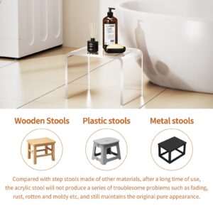 Dewrhiixe Acrylic Step Stool Small Stool,Clear Acrylic Foot Stool for Bathroom Bedroom Kitchen with Non-Slip,Holds Up to 250lbs (Clear, 12.6'' x 9'' × 9.8'')