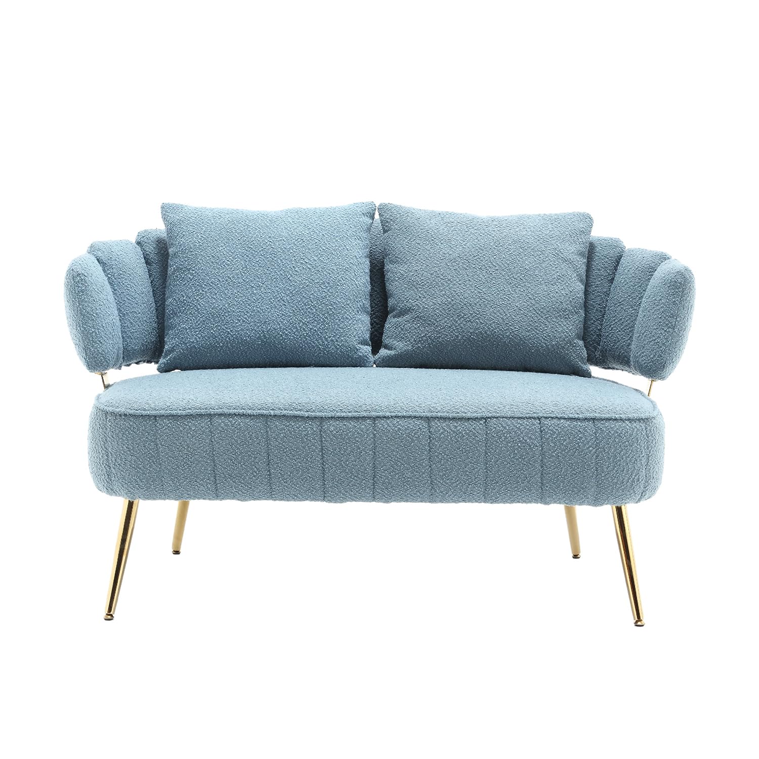 Modern Loveseat Sofa Couch,Futon Small Sofa with Gold Metal Legs, 2-Seater Upholstered Mini Love Seat Sofa Couches for Living Room Bedroom Office Balcony Studio Apartment Easy to Assemble (Light Blue)