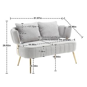 Gsxiyosen Modern Polyester Loveseat Couch, Small Futon Sofa with Gold Metal Legs, 2-Seater Upholstered Mini Sofa for Living Room, Bedroom, Office, Balcony, Studio Apartment (Gray)