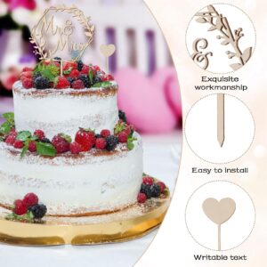 AOZUO Mr & Mrs Wedding Cake Topper, Wooden Rustic Style Wedding Cake Topper Bride and Groom Romantic Cake Decor Wood Heart Shaped Topper for Engagement Anniversary Party