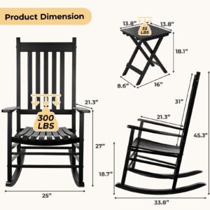 MAMIZO Outdoor Rocking Chair Set 3-Piece, Rocking Chair Patio Set of 2 with Side Table, with High Back,Indoors or Outdoor Wooden Rocking Chair, Easy to Assemble for Porch, Patio, Garden,Lawn, Balcony