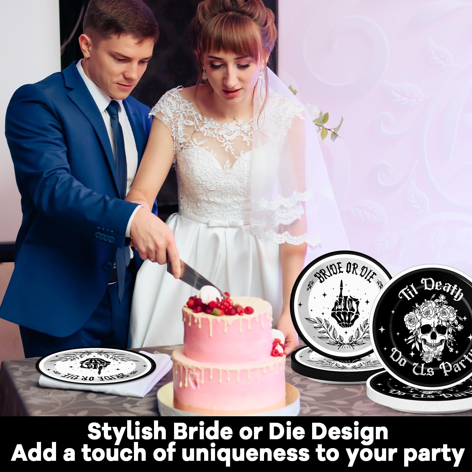 Bride or Die Bachelorette Party Decorations Tableware Set, Till Death Let's Party Plates and Napkins for Bridal Shower Halloween Bachelor Birthday Party Supplies Serves 24 People