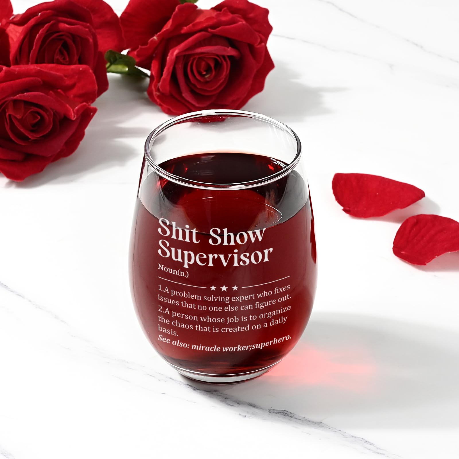 DAZLUTE Boss Lady Gifts for Women Her, Shit Show Supervisor Wine Glass, Unique Thank You Gifts for Boss Lady Women Coworker Manger Director, Boss’s Day Birthday Christmas Gifts for Supervisor, 17 OZ