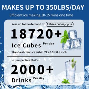 CMICE Commercial Ice Machine Maker, 350 Lbs/24H Industrial Ice Maker Machine with 308 Lbs Ice Storage, Vertical Ice Machine, Air Cooled Stainless Steel Ice Cube Maker for Bar/Cafe/Restaurant/Business