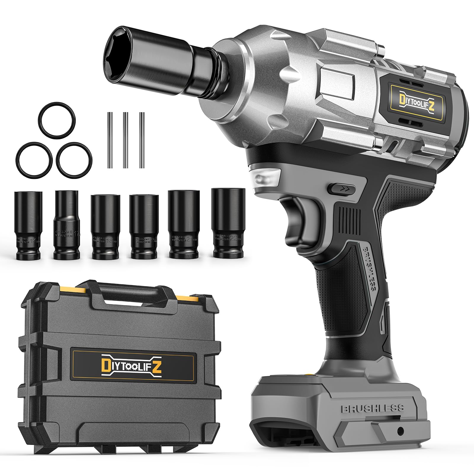 Cordless Impact Wrench 1/2 inch for Dewalt 20v Battery, 900FT-LBS(1200N.m) Brushless Electric Impact Gun for Car Home, High Torque Power Impact Driver with 6Pcs Sockets & Storage Case (No Battery)