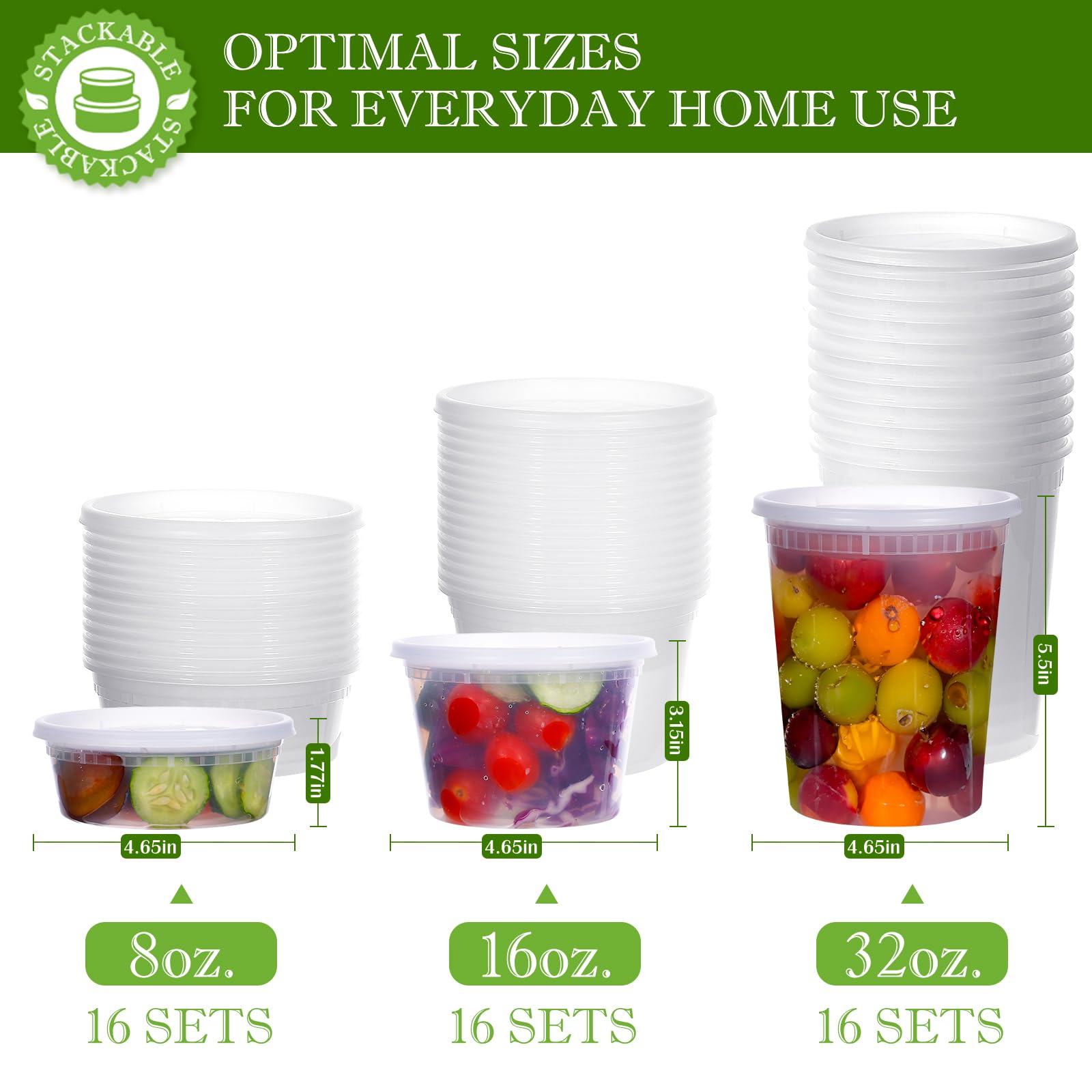 RANLITTLE Deli Containers with Lids 48 Sets - Soup Containers with Lids 8oz, 16oz, 32oz - Clear Plastic Food Containers with Lids, Leakproof, BPA Free, Reusable Take Out Containers for Restaurant