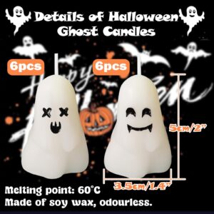 JYNTERPLAY 12 Pcs Ghost Candles Halloween Thanksgiving Decoration Cute Fun Face Spooky Wax Burning Candle Mini Shaped Handmade for Home