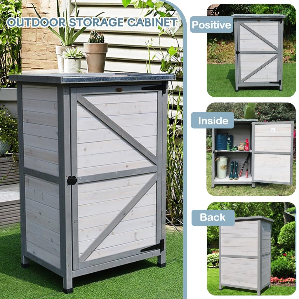 Garden Storage Cabinet Outdoor Storage Cabinet with Lockable Doors Utility Tools Organizer Racks Shelves for Backyard, Lawn(Blue)