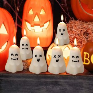 jynterplay 12 pcs ghost candles halloween thanksgiving decoration cute fun face spooky wax burning candle mini shaped handmade for home