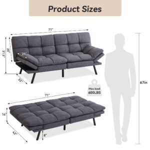 AMICLIBER Futon Sofa Bed Couch,Memory Foam Convertible Futon Couch,Linen Fabric Loveseat Sleeper Sofa Bed,Small Splitback Modern Sofa Bed for Living Room,Office,Apartment,Deep Grey