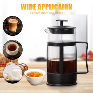 Chiallco Mini French Press Coffee Maker, Heat Resistant Thickened Borosilicate Classic Glass Stainless Steel Coffee Press, 12OZ Heat Cold Brew Coffee Pot Tea Press for Kitchen Travel Camping，Black